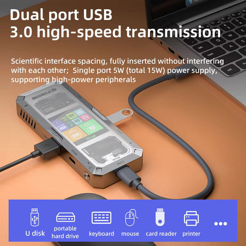 PIVA G71  7 in 1 Aluminum Alloy Office Docking Station Smart Screen Display Type-C to HDMI2.0 USB3.0 HUB PD100W Adapter