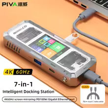 PIVA G71  7 in 1 Aluminum Alloy Office Docking Station Smart Screen Display Type-C to HDMI2.0 USB3.0 HUB PD100W Adapter