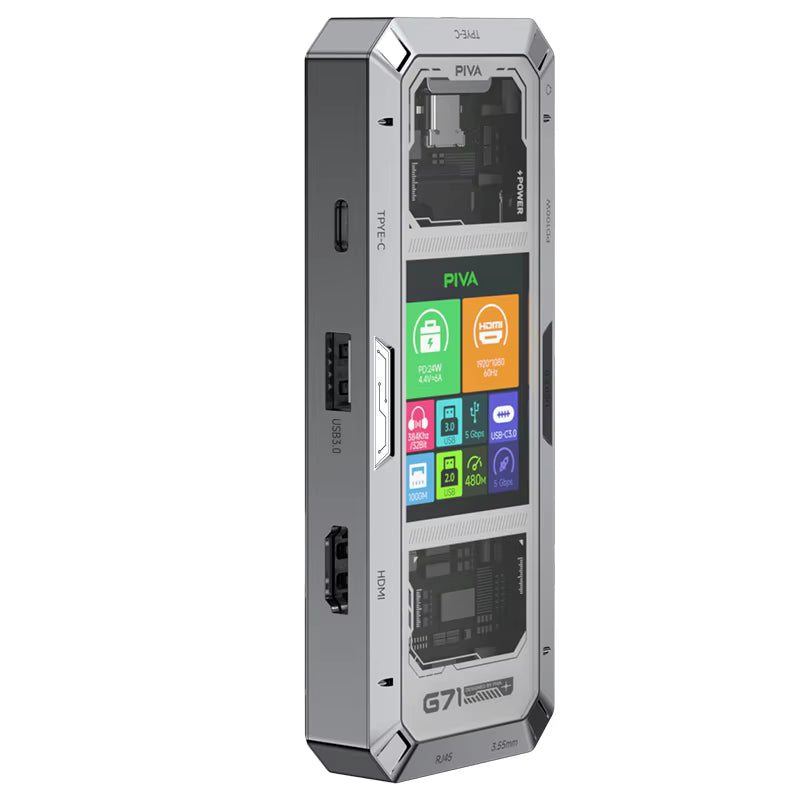 PIVA G71  7 in 1 Aluminum Alloy Office Docking Station Smart Screen Display Type-C to HDMI2.0 USB3.0 HUB PD100W Adapter