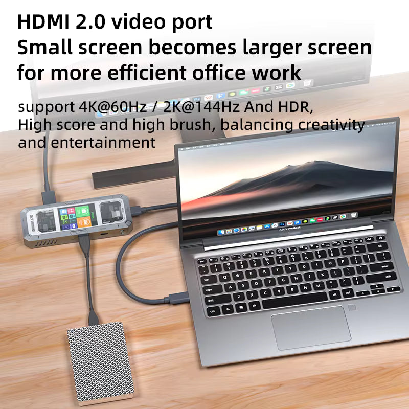 PIVA G71  7 in 1 Aluminum Alloy Office Docking Station Smart Screen Display Type-C to HDMI2.0 USB3.0 HUB PD100W Adapter